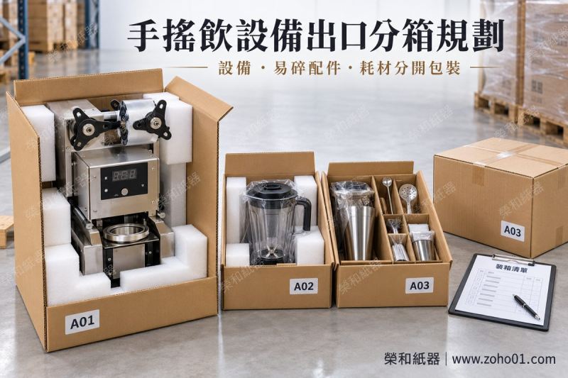 榮和紙器手搖飲海外展店設備分箱與餐飲設備出口包裝規劃