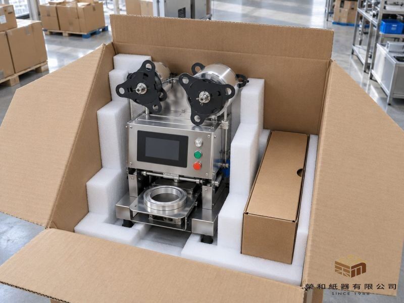 封口機出口紙箱搭配EPE緩衝內襯與獨立配件盒