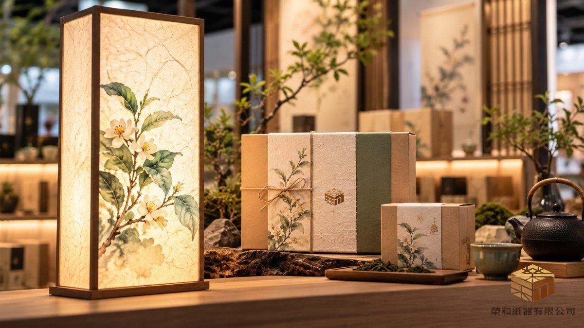和紙燈箱與茶葉禮盒展示搭配